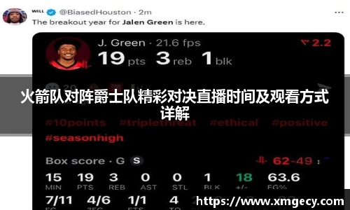 火箭队对阵爵士队精彩对决直播时间及观看方式详解